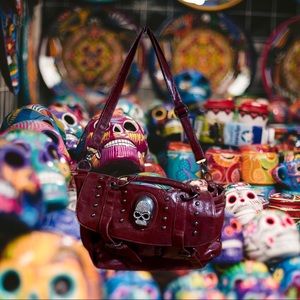 Burgundy Gothic Rhinestone SkullBag